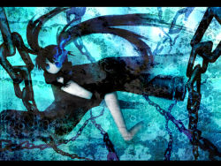 Rule 34 | 10s, 1girl, arm cannon, black rock shooter, black rock shooter (character), chain, coat, female focus, glowing, glowing eyes, hatsune miku, navio, solo, swimsuit, trench coat, vocaloid, weapon