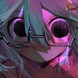 autooohyo black-framed_eyewear black_eyes commission freckles glasses green_hair hair_ornament highres looking_at_viewer o_o original rectangular_eyewear tagme