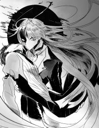1boy 1girl ace_attorney bad_id bad_pixiv_id catuoon crying diego_armando formal_clothes long_hair looking_at_viewer mia_fey monochrome