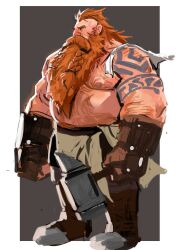 1boy arm_tattoo arms_at_sides bara beard beard_over_mouth belly braid braided_beard dopey_(dopq) dulrig_(lustful_desires) dwarf facial_hair fat fat_man full_beard full_body hairy highres large_hands large_pectorals long_beard lustful_desires male_focus mature_male mohawk muscular muscular_arms muscular_male mustache navel_hair nipples orange_hair pectorals solo standing strongman_waist tattoo thick_arm_hair thick_beard thick_chest_hair thick_eyebrows thick_mustache thick_navel_hair three_quarter_profile topless_male unfinished very_long_beard