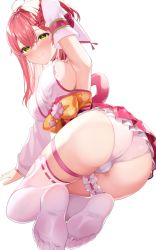 1girl armpits ass blush breasts cameltoe cherry_blossoms dress feet hair_between_eyes hololive huge_ass huge_breasts japanese_clothes kimono kimono_skirt long_hair looking_at_viewer motsunuki off-shoulder_dress off_shoulder pink_hair sakura_miko sakura_miko_(1st_costume) sideboob smile soles solo thigh_strap thighhighs thighs underwear virtual_youtuber white_background