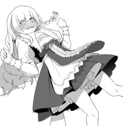 Rule 34 | 1boy, @ @, blush, bow, braid, cleavage cutout, clothing cutout, commentary request, cosplay, crossdressing, crossdressing (mtf), curiosities of lotus asia, embarrassed, greyscale, hair bow, highres, kirisame marisa, kirisame marisa (cosplay), long hair, male focus, monochrome, no headwear, nodoguro (phi-tan), official alternate costume, open mouth, original, short sleeves, side braid, single braid, touhou, very long hair, wrist cuffs