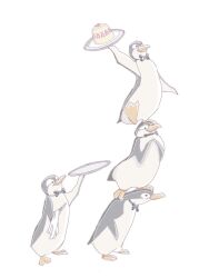 animal bad_id bad_twitter_id bird black_bow black_bowtie bow bowtie cake food holding holding_plate holding_towel mary_poppins no_humans on_shoulder penguin penguin_waiters plate simple_background smile strawberry_shortcake towel white_background xxx_rabbit