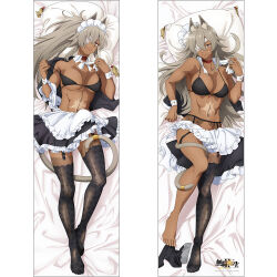 Rule 34 | 1girl, abs, animal ear fluff, animal ears, apron, asymmetrical legwear, bed sheet, bikini, bikini top pull, black bikini, black garter belt, black skirt, black thighhighs, breasts, cat ears, cat girl, cat tail, choker, closed mouth, collar, collarbone, copyright name, dakimakura (medium), eyepatch, facial scar, feet, frilled apron, frilled skirt, frills, full body, garter belt, ghislaine dedoldia, lace, lace thighhighs, large breasts, legs, long hair, looking at viewer, lying, maid, maid bikini, multiple views, mushoku tensei, navel, official alternate costume, official art, on back, one-eyed, open collar, pillow, red choker, scar, scar on cheek, scar on face, scar on stomach, single thighhigh, skirt, smile, swimsuit, tail, tail ornament, tail ring, thighhighs, thighs, toes, unconventional maid, undressing, uneven legwear, unworn thighhighs, waist apron, white apron, white collar, white wrist cuffs, wrist cuffs