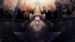 aegislash bright_pupils gen_6_pokemon highres holding holding_shield indoors nintendo one-eyed pokemon pokemon_(creature) pokemon_focus pokemon_swsh purple_eyes shield solo tapestry twitter_username watermark white_pupils yukifuri_tsuyu