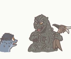 animated animated_gif baby_godzilla beak dinosaur father_and_son giant giant_monster godzilla godzilla_(series) godzilla_vs._mechagodzilla_ii grabbing_another&#039;s_neck horns kaiju monster multicolored_eyes no_humans orange_eyes pecking pointing pteranodon pterosaur rodan sharp_teeth simple_background strangling sweatdrop talons teeth toho tongue two-tone_eyes utchi white_background wings yellow_eyes