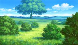 blue_sky bush cloud cloudy_sky commentary_request grass hariken highres nature no_humans original outdoors scenery sky tree