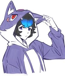 Rule 34 | 1boy, cosplay, digimon, hood, loogamon, loogamon (cosplay), male focus, nagasumi eiji, purple eyes, solo