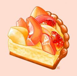 apple apple_slice artist_request banana banana_slice food food_focus fruit no_humans orange_background original peach peach_slice pie pie_slice signature simple_background source_request strawberry third-party_source