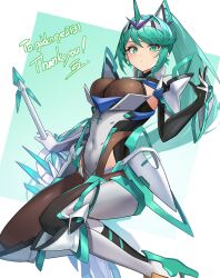 1girl breasts green_eyes green_hair large_breasts pneuma_(xenoblade) ponytail ryou_(ponpgo) solo xenoblade_chronicles_(series) xenoblade_chronicles_2