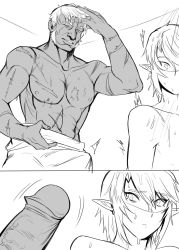 Rule 34 | 2boys, elf, erection, ganondorf, highres, imminent penetration, link, multiple boys, nintendo, penis, pointy ears, surprised, tamatamako01, the legend of zelda, trap, yaoi