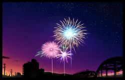 Rule 34 | aerial fireworks, cloud, dusk, fireworks, highres, negi ccur, no humans, original, scenery, sky, star (sky), starry sky, tamanegi, twilight