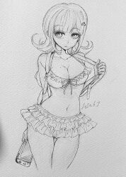1girl animal_bag backpack bag bare_shoulders bikini breasts cat_bag cleavage danganronpa_(series) danganronpa_2:_goodbye_despair flipped_hair handheld_game_console highres holding holding_handheld_game_console large_breasts layered_bikini medium_hair mole mole_on_breast murasaki_(deceive138) nanami_chiaki navel smile solo stomach swimsuit
