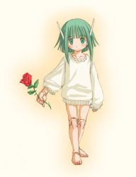 00s barefoot blush chachazero doll_joints flower green_eyes green_hair joints kasuga_yukihito mahou_sensei_negima! rose short_hair