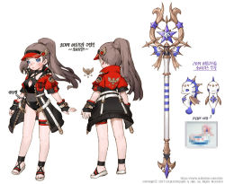 2017 artstation_username blue_eyes breasts censored character_request reference_sheet cleavage commentary_request dragon_nest fish highres korean_commentary korean_text long_hair mosaic_censoring ponytail seahorse siho_white simple_background staff translation_request watermark web_address white_background