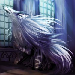 bloodborne claws horns murai_shinobu no_humans own_hands_clasped own_hands_together sharp_teeth teeth veil_over_eyes vicar_amelia window wold wolf