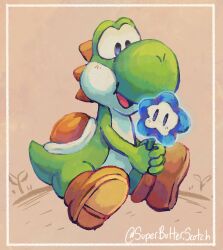 1boy artist_name flower highres holding holding_flower male_focus mario_(series) nintendo scotchsuper super_mario_bros._wonder wonder_flower yoshi