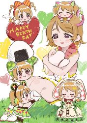 Rule 34 | 1girl, absurdres, alternate hairstyle, angel wings, animal ear headphones, animal ears, animal print, apron, artist name, artist request, back bow, balloon, bare legs, bare shoulders, bell, belt, black gloves, black shoes, blush, bow, bowtie, bracelet, breasts, brown bow, brown hair, buttons, carrot print, cat ears, cat tail, checkered clothes, checkered skirt, chibi, china dress, chinese clothes, closed eyes, collarbone, corset, cross-laced clothes, cross-laced dress, curly hair, dancing stars on me!, detached sleeves, dress, drill hair, dual persona, earrings, fake animal ears, female focus, fingerless gloves, food, food print, frilled apron, frilled dress, frilled shirt collar, frills, full body, garter belt, gem, gloves, grass, green dress, green skirt, hair between eyes, hair bow, hair ornament, hairband, hat, headphones, heart, heart balloon, heart hair ornament, heart print, highres, holding, holding food, holding letter, holding unworn clothes, holding unworn hat, jewelry, koizumi hanayo, letter, long sleeves, looking at viewer, love live!, love live! school idol festival, love live! school idol project, maid, maid apron, maid headdress, mail, miniskirt, neck bell, on grass, onigiri, orange ribbon, parted lips, peaked cap, pearl (gemstone), pink dress, plaid clothes, plaid dress, plaid skirt, pleated, pleated dress, pleated skirt, pom pom (clothes), pom pom earrings, puffy long sleeves, puffy short sleeves, puffy sleeves, purple eyes, rabbit print, red bow, red hairband, ribbon, shoes, short hair, short sleeves, short twintails, sitting, skirt, sleeve cuffs, sleeveless, sleeveless dress, sleeves past fingers, sleeves past wrists, smile, solo, striped bow, tail, twintails, unworn hat, unworn headwear, white apron, white background, white belt, white bow, white dress, white gloves, white headwear, white legwear, white skirt, white wings, wing collar, wings, yellow corset, yellow dress, zipper, zipper pull tab