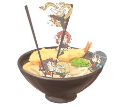 10s 5girls artist_request blonde_hair blush bow brown_hair chibi chopsticks food hair_ornament hair_ribbon in_food inubouzaki_fuu inubouzaki_itsuki long_hair miyoshi_karin multiple_girls noodles open_mouth panties pantyshot ponytail ribbon school_uniform short_hair shrimp shrimp_tempura sitting skirt tempura tougou_mimori underwear yuuki_yuuna yuuki_yuuna_wa_yuusha_de_aru yuusha_de_aru