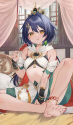 Rule 34 | 1girl, absurdres, bare legs, bare shoulders, barefoot, commission, earrings, facing viewer, feet, full body, haru (nakajou-28), highres, holding, holding skewer, honkai: star rail, honkai (series), jewelry, knee up, legs, licking lips, looking at viewer, midriff, nail polish, single earring, sitting, skeb commission, skewer, soles, solo, toenail polish, toenails, toes, tongue, tongue out, window, yunli (honkai: star rail)