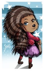 1girl artist_request ash_(sing) blue_eyes brown_hair furry highres looking_at_viewer porcupine sing_(movie) smile