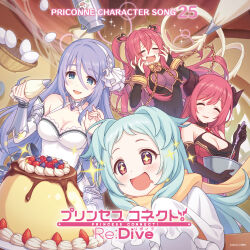 Rule 34 | + +, 4girls, :d, armor, bare shoulders, black bridal gauntlets, black gloves, black horns, blue eyes, blue hair, blush, breasts, bridal gauntlets, chain, cleavage, collarbone, commentary request, dress, drooling, egg, elbow gloves, facing viewer, food, gloves, gold chain, gold choker, hand up, hands up, highres, horns, indoors, io (princess connect!), kuka (princess connect!), large breasts, long hair, long sidelocks, looking at viewer, mixing bowl, miyako (princess connect!), mouth drool, multiple girls, official art, open mouth, parted lips, princess connect!, pudding, purple hair, red hair, shizuru (princess connect!), sidelocks, smile, sparkle, sparkling eyes, white dress