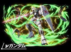 artist_request char&#039;s_counterattack energy energy_sword fin_funnels glowing gundam looking_at_viewer machinery mecha mecha_focus mobile_suit no_humans nu_gundam realistic robot science_fiction shield space sword thrusters translation_request v-fin weapon