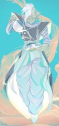 Rule 34 | 1boy, blue pants, blue sash, boots, colored skin, cup, dragon ball, dragon ball super, earrings, green skin, grey eyes, jewelry, long sleeves, looking at viewer, mohawk, pants, pointy ears, potara earrings, pouring, purple shirt, sash, shirt, short hair, smirk, solo, te kpon, tea, teacup, white footwear, white hair, zamasu