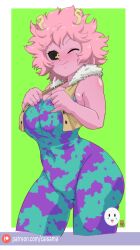 Rule 34 | 1girl, ashido mina, blush, boku no hero academia, breasts, caisama, colored skin, horns, large breasts, one eye closed, pink hair, pink skin, short hair, smile, yellow eyes
