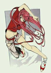 1girl air_gear artist_request navel noyamano_ringo pants red_hair shoes sneakers tagme