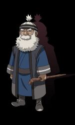 1boy bad_tag beard blind elder grey_hair long_beard male_focus perception_blindfold polek_(teogonia) robe serious solo spiritual_energy staff teogonia traditional_clothing