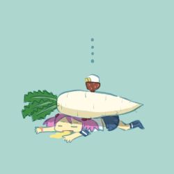 ... 10s 1girl blue_background bowl closed_eyes commentary_request daikon female_focus food hair_bobbles hair_ornament highres kantai_collection open_mouth oversized_food oversized_object pink_hair pinned pleated_skirt radish rice rice_bowl saiguchi_otoufu sazanami_(kancolle) sketch skirt solo twintails vegetable vomit wristband