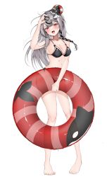 Rule 34 | 1girl, black hair, blush, breasts, cleavage, full body, grey hair, hair ornament, highres, hololive, inu (sakamata chloe), large breasts, lifebuoy, long hair, looking at viewer, multicolored hair, open mouth, orca, red eyes, ria mazibou, sakamata chloe, solo, standing, streaked hair, sunglasses, swim ring, swimsuit, virtual youtuber