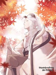 2021 2boys alien boruto:_naruto_next_generations byakugan color1242 colored_skin foliage horns long_hair male_focus multiple_boys naruto_(series) ootsutsuki_kinshiki ootsutsuki_momoshiki ponytail robe white_eyes white_hair white_robe white_skin