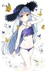 bare_shoulders bikini blue_hair girls&#039;_frontline green_eyes hat highres hk416_(girls&#039;_frontline) long_hair straight_hair swimsuit the_cold