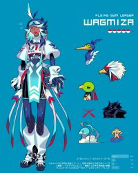 Rule 34 | 1girl, altaria, blue background, blue eyes, blue hair, braviary, colored inner hair, commentary, corviknight, cramorant, cropped jacket, dark-skinned female, dark skin, edarow, english commentary, eyewear on head, gen 2 pokemon, gen 3 pokemon, gen 5 pokemon, gen 8 pokemon, gloves, gym trainer (pokemon), long hair, looking at viewer, multicolored hair, nintendo, original, pelvic curtain, poke ball, pokemon, puffy short sleeves, puffy sleeves, short sleeves, simple background, standing, sunglasses, xatu