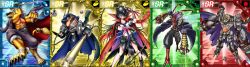 Rule 34 | banchogolemon, bancholeomon, bancholilimon, banchomamemon, banchostingmon, banchou, baseball bat, belt, card (medium), chain, coat, delinquent, digimon, digimon (creature), digimon collectors, fire, highres, long image, nail polish, official art, red eyes, scar, third-party edit, wide image, yellow eyes