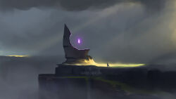 cambocreation cliff cloud cloudy_sky floating floating_object gem glowing_gem original painterly purple_gemstone scenery sky sunglasses watermark