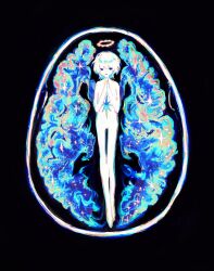 Rule 34 | 1other, abstract, ambiguous gender, angel, black background, brain, colored skin, colorful, commentary, cross-section, full body, halo, highres, no nose, original, own hands together, page nak1, palms together, praying, psychedelic, short hair, smile, solo, sparkle, surreal, white skin