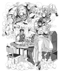 Rule 34 | 2boys, atum (stand), brothers, card, chair, coat, collared shirt, commentary request, controller, crossed ankles, cup, daniel j. d&#039;arby, doll house, drinking glass, earrings, facial hair, facial mark, fog, full body, furrowed brow, game controller, greyscale, hair slicked back, holding, holding card, holding controller, holding game controller, inzup, jewelry, jojo no kimyou na bouken, korean commentary, long sleeves, male focus, monochrome, multiple boys, mustache, necktie, osiris (stand), pants, playing card, poker chip, shirt, short hair, siblings, sitting, smirk, stand (jojo), standing, stardust crusaders, table, television, terence t. d&#039;arby, tiptoes, vest