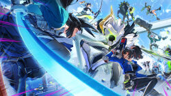 Rule 34 | &gt; &lt;, 2boys, 6+girls, ^^^, absurdres, agent gulliver (zenless zone zero), android, animal ears, asaba harumasa, attack, bangboo (zenless zone zero), battle, black hair, blue skin, cat ears, colored skin, electricity, ethereal (zenless zone zero), excited, fisheye, fox ears, gloves, glowing, glowing weapon, green hair, grey hair, gun, highres, holding, holding gun, holding sword, holding weapon, horns, hoshimi miyabi, ice, jacket, jane doe (zenless zone zero), kiguchi hikaru, long hair, long sleeves, looking at another, midair, motion lines, multicolored hair, multiple boys, multiple girls, necktie, non-humanoid robot, open clothes, open jacket, open mouth, pants, pantyhose, pink hair, qingyi (zenless zone zero), red hair, robot, seth lowell, shirt, shorts, skirt, smile, soukaku (zenless zone zero), sphere hair ornament, sword, tail, three section staff, tsukishiro yanagi, twintails, two-tone hair, very long hair, weapon, zenless zone zero, zhu yuan