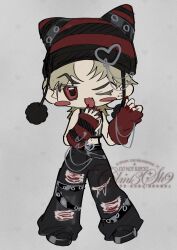 1boy bishounen black_gloves blonde_hair chibi chibi_only clm13sh9 dio_brando fang gloves highres jojo_no_kimyou_na_bouken midriff nail_polish one_eye_closed skin_fang