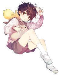 Rule 34 | 1boy, black hair, full body, highres, male focus, original, rabbit, sailor collar, school uniform, shoes, short shorts, shorts, simple background, solo, umeocha, uwabaki, white background, yellow eyes