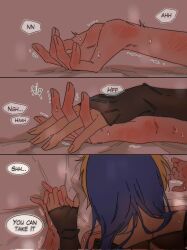 1boy 1girl 3koma comic dizzy_(guilty_gear) english_text femdom from_above guilty_gear hetero highres holding_hands implied_sex ky_gwangin ky_kiske moaning