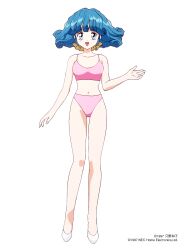 1990s_(style) 1girl aqua_hair bikini facing_viewer full_body highres looking_at_viewer medium_hair navel non-web_source official_alternate_costume official_art open_mouth pink_bikini police retro_artstyle rolfee shoes simple_background solo swimsuit tadano_kazuko tonari_no_princess_rolfee white_background white_shoes