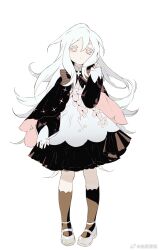 1girl bow dress full_body highres long_hair original pink_eyes shoes socks solo weibo_5125084832 white_background white_hair