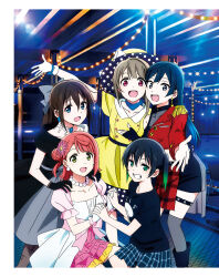 5girls artbook asymmetrical_hair awakening_promise_(love_live!) black_gloves black_hair blue_eyes blunt_bangs bow braid braided_bun brown_hair buttons collarbone dive!_(love_live!) dress earrings epaulettes evening_gown gloves gradient_hair green_eyes green_hair grey_eyes grey_hair hair_between_eyes hair_bow hair_bun hair_ornament hat highres huge_bow jacket jewelry long_hair love_live! love_live!_nijigasaki_high_school_idol_club medium_hair multicolored_hair multiple_girls nakasu_kasumi necklace non-web_source official_art osaka_shizuku pink_dress pink_eyes pink_hair poppin&#039;_up!_(love_live!) red_jacket shirt short_hair sidelocks single_side_bun solitude_rain_(love_live!) swept_bangs takasaki_yu twintails two-tone_hair uehara_ayumu white_dress yellow_dress yellow_eyes yuki_setsuna