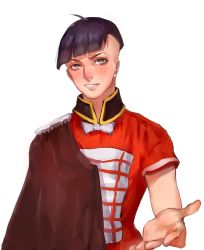 1boy baiyishaonian_huam black_hair bow bowtie cape earrings higashikata_joshu higashikata_josuke_(jojolion) highres jewelry jojo_no_kimyou_na_bouken jojolion male_focus solo
