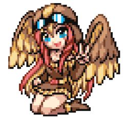 artist_request blue_eyes gen_1_pokemon goggles goggles_on_head hat lowres moemon nintendo pidgeot pokemon pokemon_(creature) red_hair source_request wings