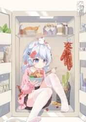 1girl animal animal_ear_legwear animal_ears animal_on_head artist_logo artist_request baiyuan_yaoyao bear_brooch bird bird_on_head black_skirt blouse blue_eyes blue_hair bottle bow bowl bowtie branch bread chicken children&#039;s_day chopsticks collared_shirt commentary_request convenient_leg dog_ear_legwear dog_ears dog_girl eating egg flower food food_request frilled_shirt_collar frills fruit full_body hair_bow hair_flower hair_ornament hairclip high-waist_skirt highres holding holding_bowl holding_chopsticks in_container in_refrigerator indie_virtual_youtuber jacket jar knees_up lettuce light_blue_hair logo long_sleeves low_twintails medium_hair no_shoes on_head paw_print pink_jacket pleated_skirt puffy_long_sleeves puffy_sleeves rabbit_hair_ornament red_bow red_flower refrigerator refrigerator_interior sausage second-party_source shirt sitting skirt solo sparkle spring_onion strawberry thighhighs twintails virtual_youtuber wavy_mouth white_hair white_shirt white_thighhighs wing_collar x_hair_ornament zettai_ryouiki